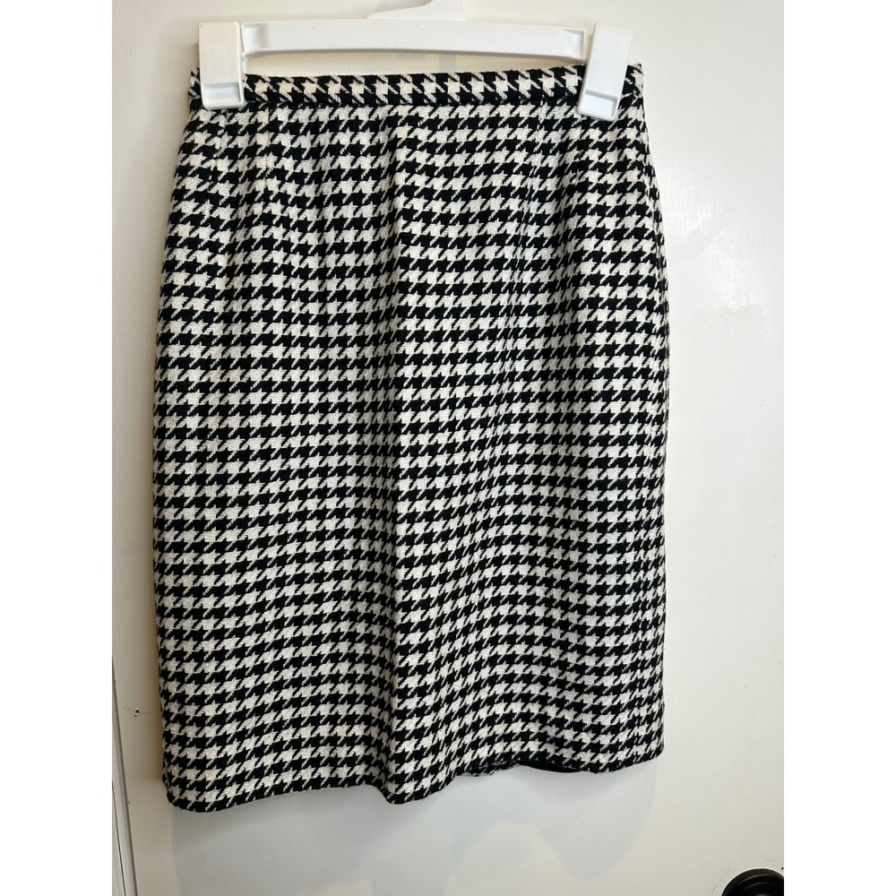 Liz Claiborne Collection Petite Houndstooth Pencil Skirt Black White Wool 4P